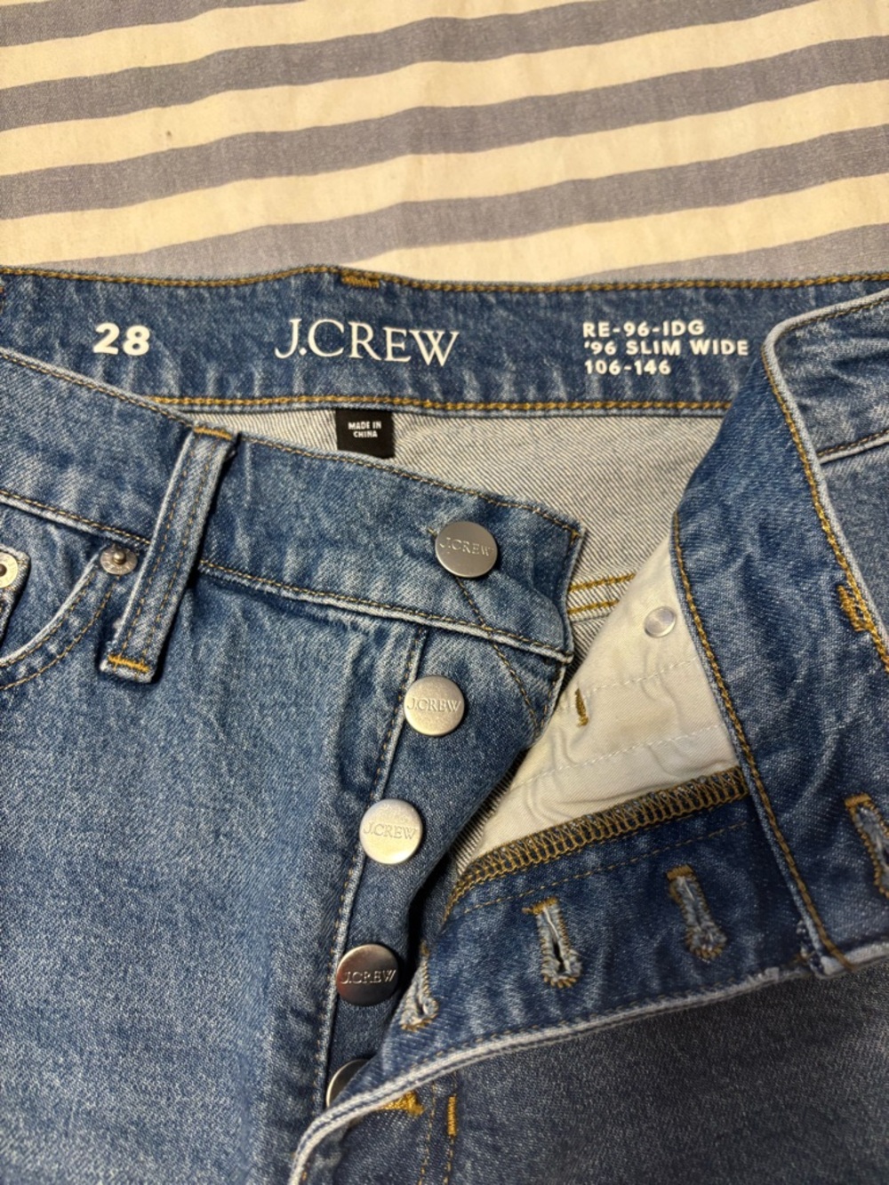 J. Crew Blue Button-Fly Slim Wide Jeans